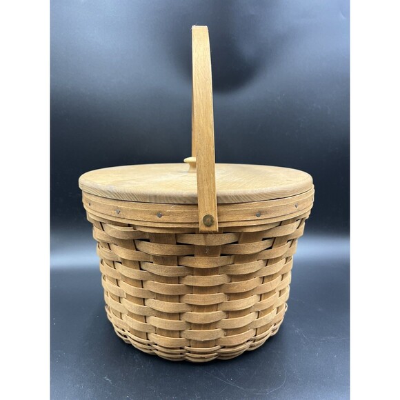 Vintage Longaberger Handled Basket w/ Inverted Bottom, Lid, and Plastic Liner - Picture 1 of 14
